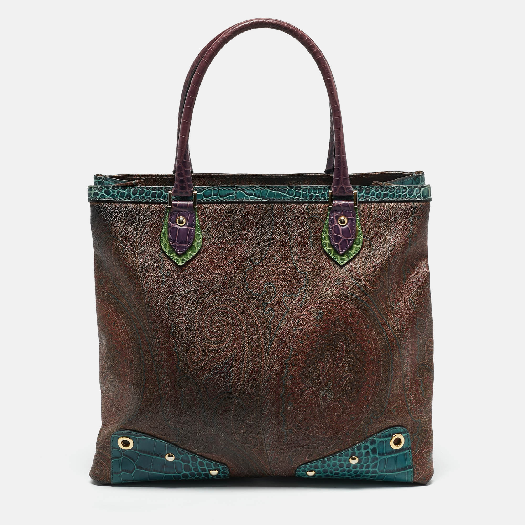 Etro Multicolor Paisley Print Coated Canvas and Croc Embossed Leather Tote
Etro Multicolor Paisley Print Coated Canvas and Croc Embossed Leather Tote
