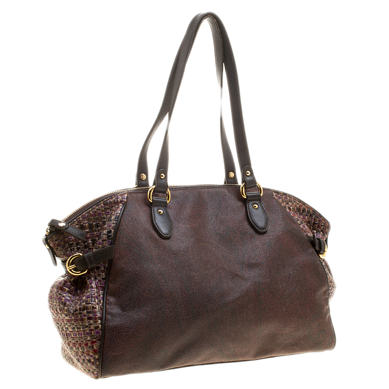 Etro Brown Paisley Printed Coated Canvas Satchel