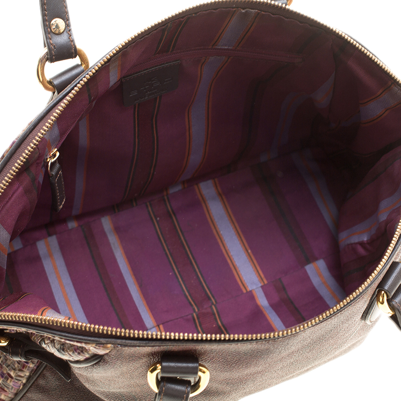 Etro Brown Paisley Printed Coated Canvas Satchel
