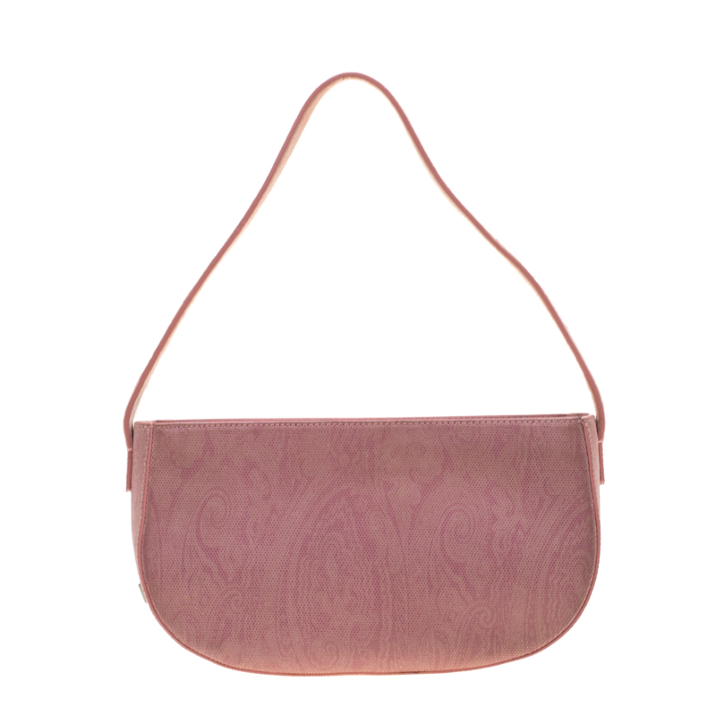 Image of Etro Blush Pink Paisley Leather and Calfhair Shoulder Bag