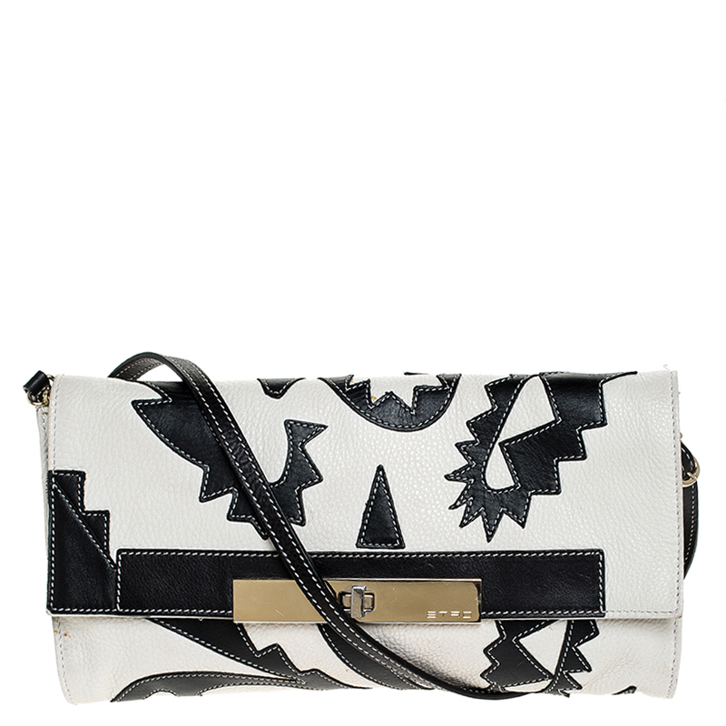 Image of Etro Cream/Black Leather Shoulder Bag