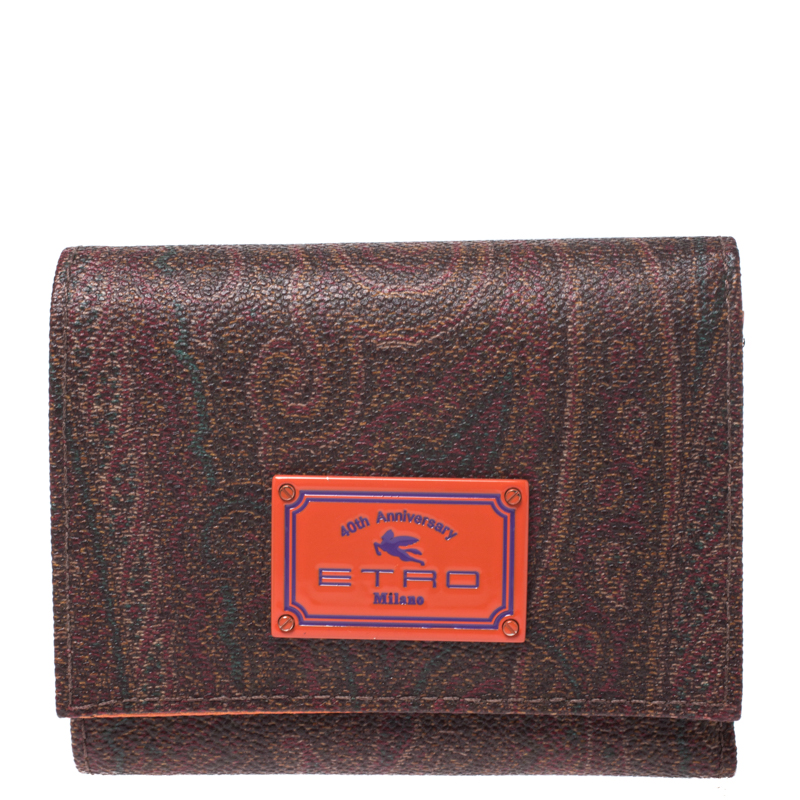 Image of Etro Brown Paisley Coated Canvas Trifold Wallet