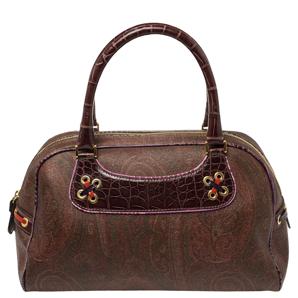 Etro Multicolor Paisley Print Coated Canvas and Leather Eyelet Satchel
