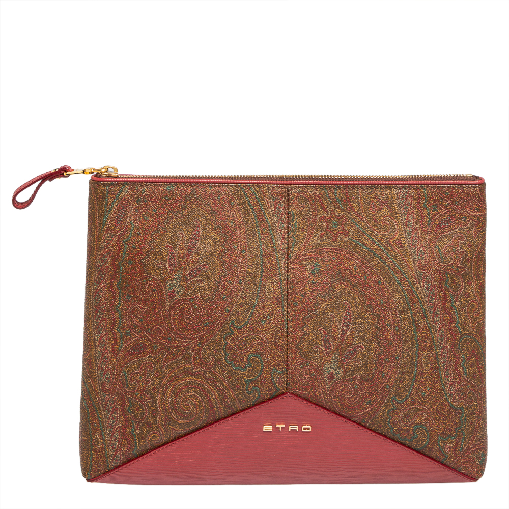 Etro Multicolor Paisley Print Coated Canvas and Leather Slim Zip Pouch