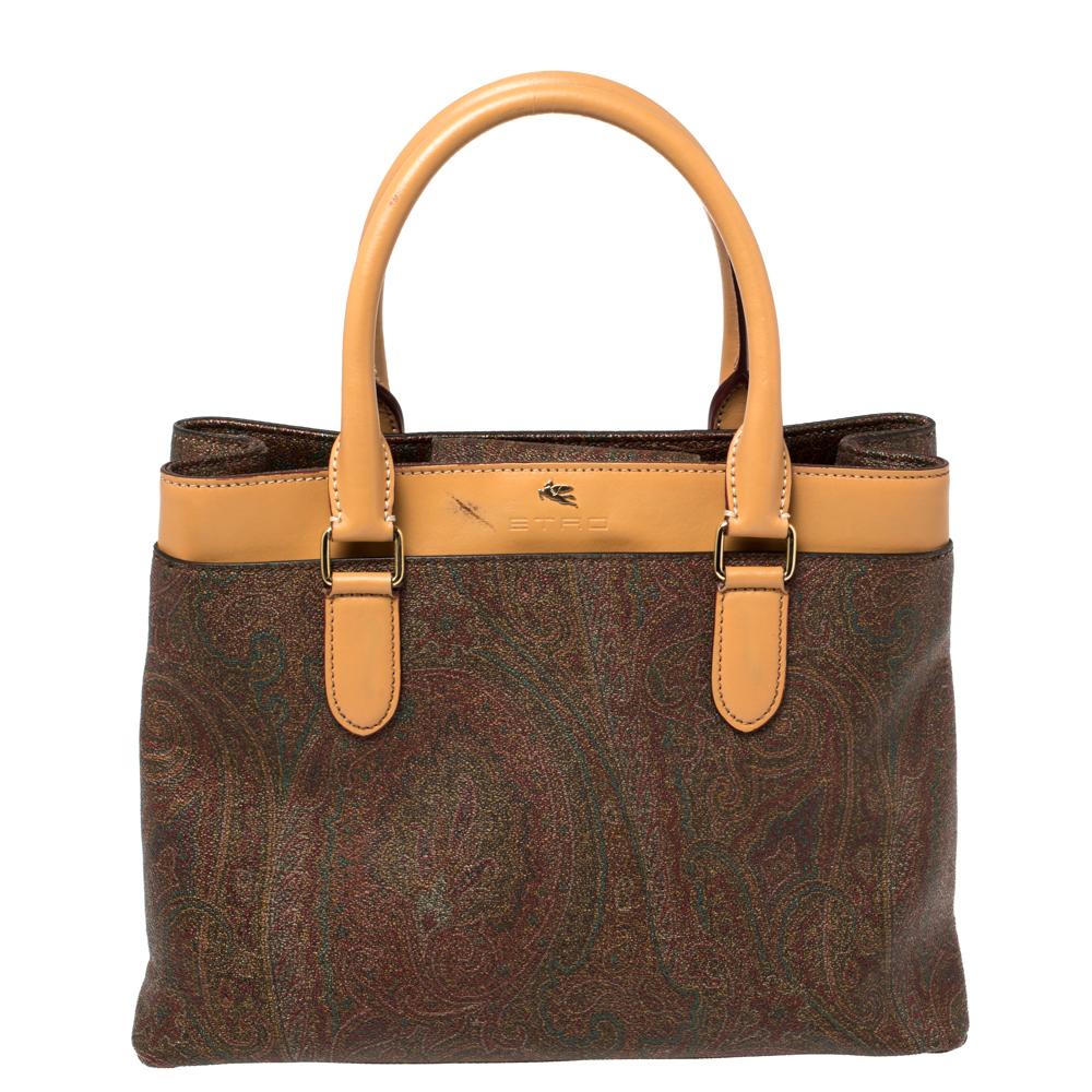 Etro Multicolor Paisley Print Coated Canvas and Leather Zip Tote