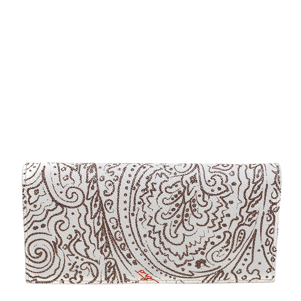 Etro white/brown paisley print coated canvas continental wallet