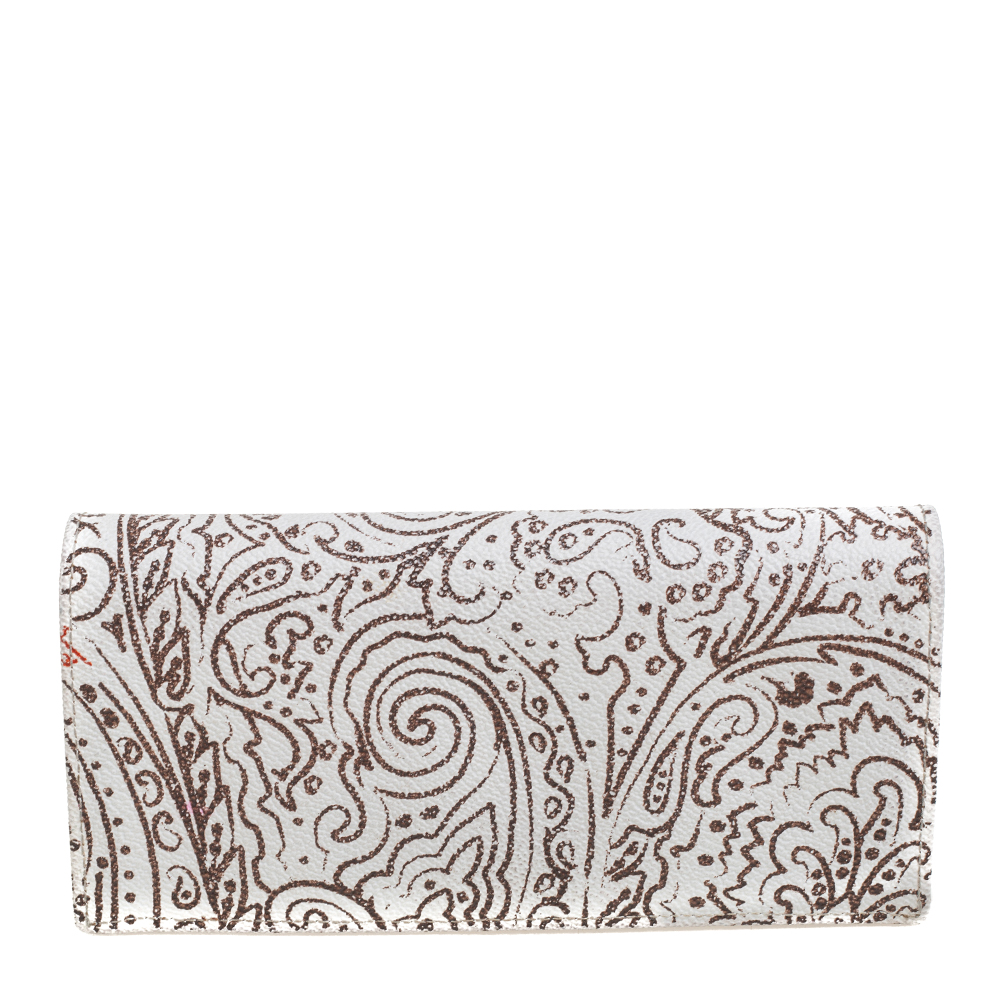 Etro White/Brown Paisley Print Coated Canvas Continental Wallet