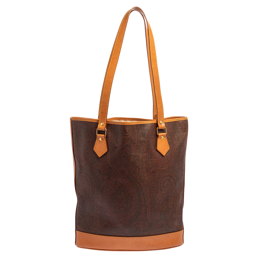Etro Brown Paisley Print Coated Canvas and Leather Vertical Tote