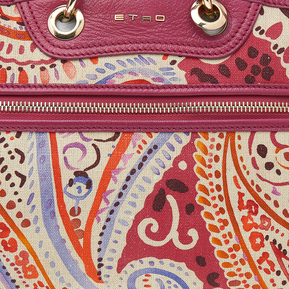 Etro Pink/Beige Printed Canvas And Leather Shoulder Bag