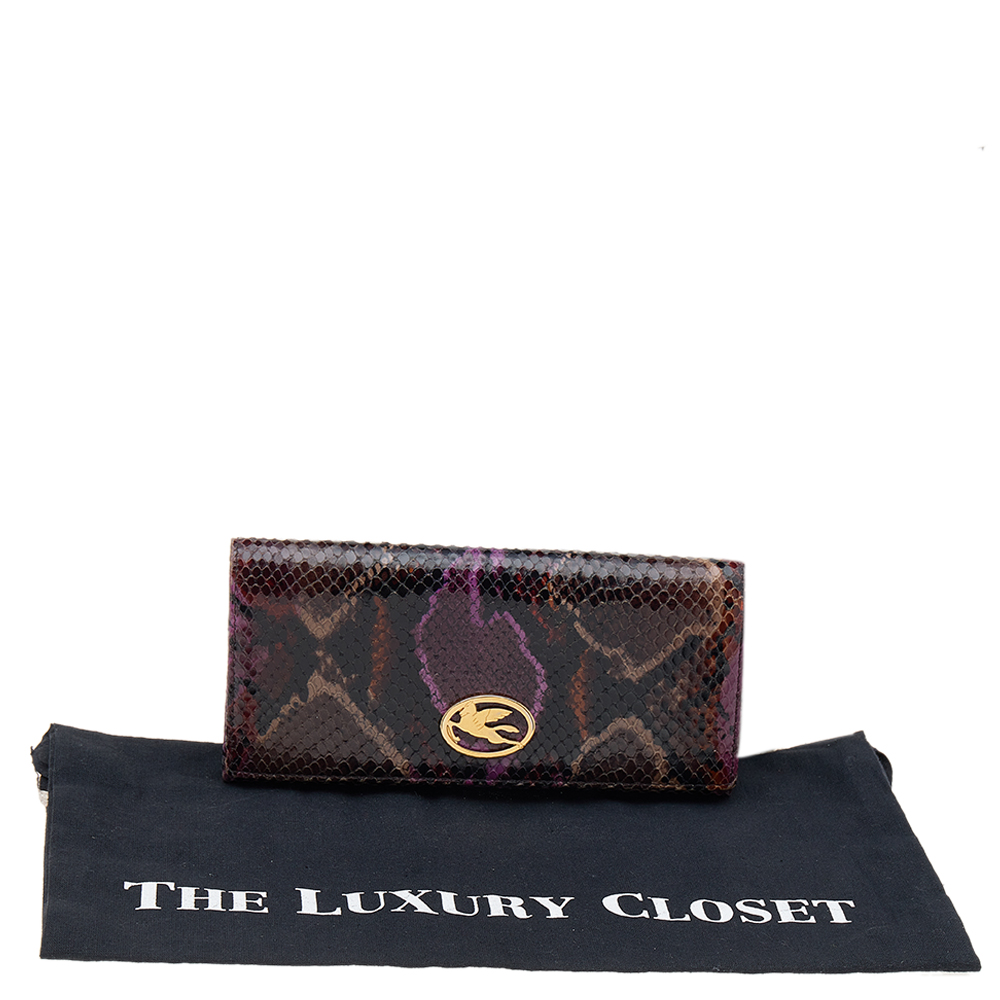 Etro Multicolor Python Effect Leather Flap Continental Wallet