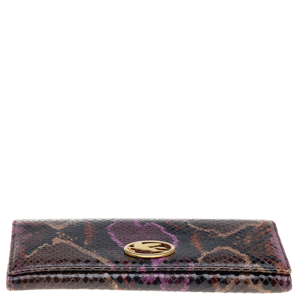 Etro Multicolor Python Effect Leather Flap Continental Wallet