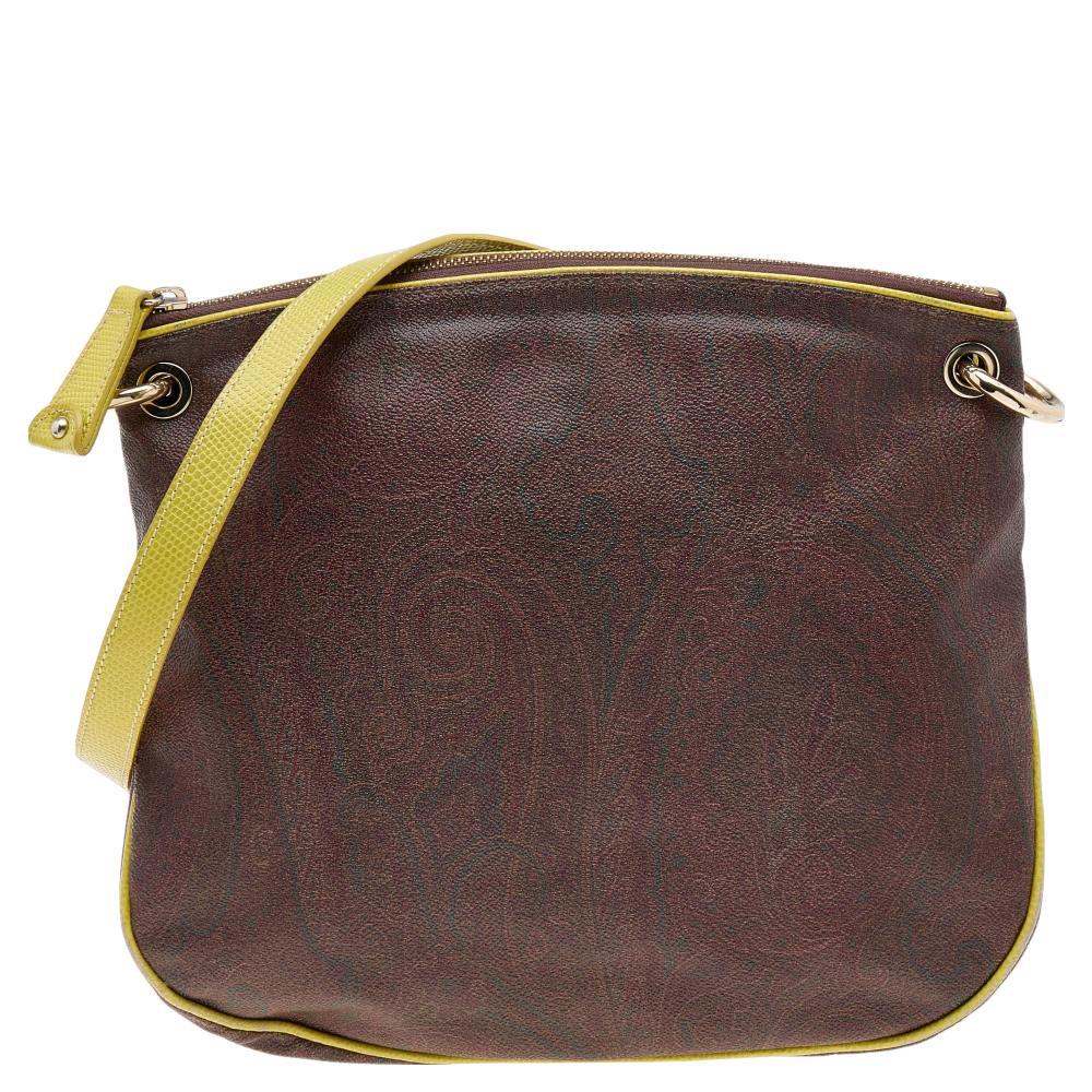 Etro brown paisley print coated canvas shoulder bag