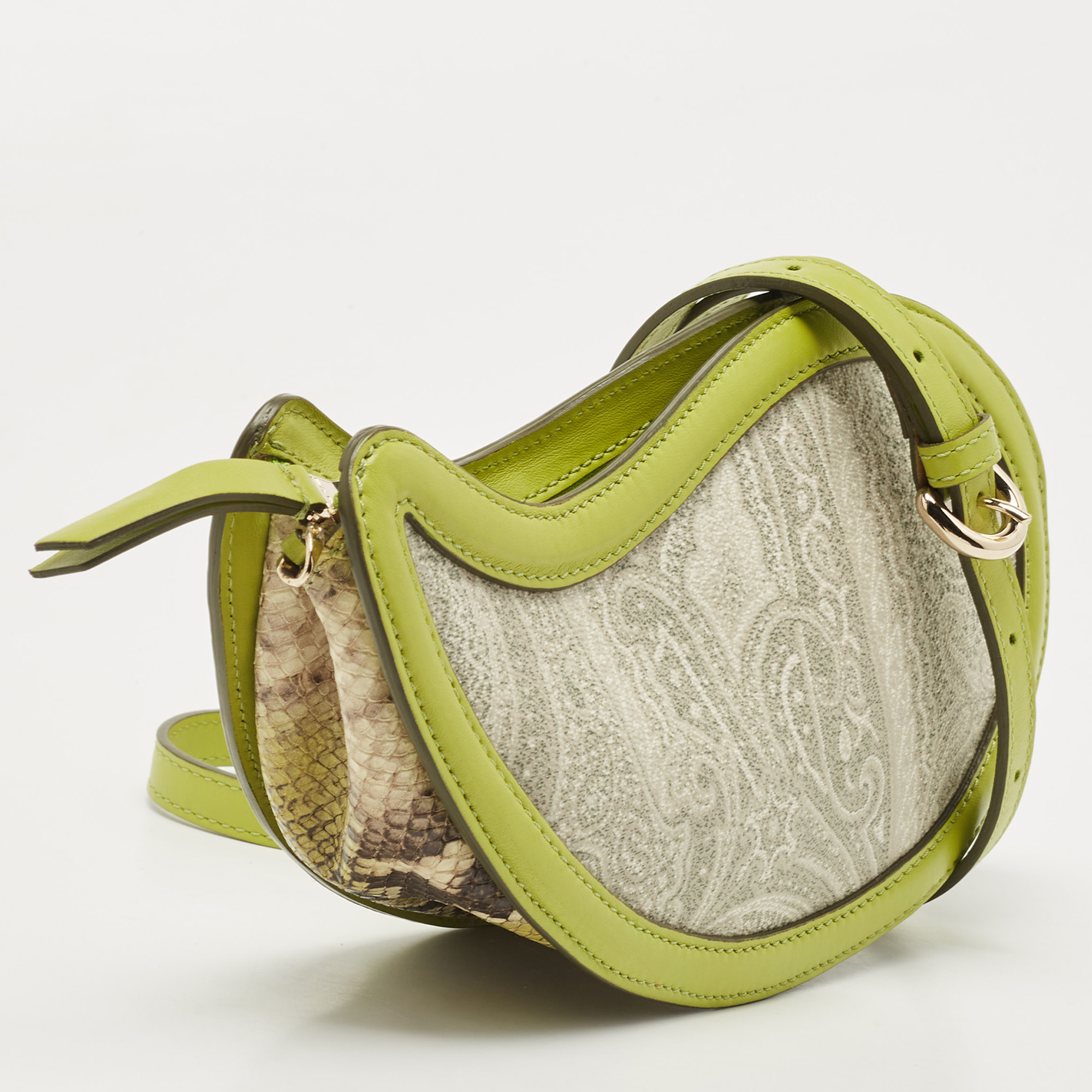 Etro Light Green/Grey Paisly Coated Canvas And Leather Crossbody Bag