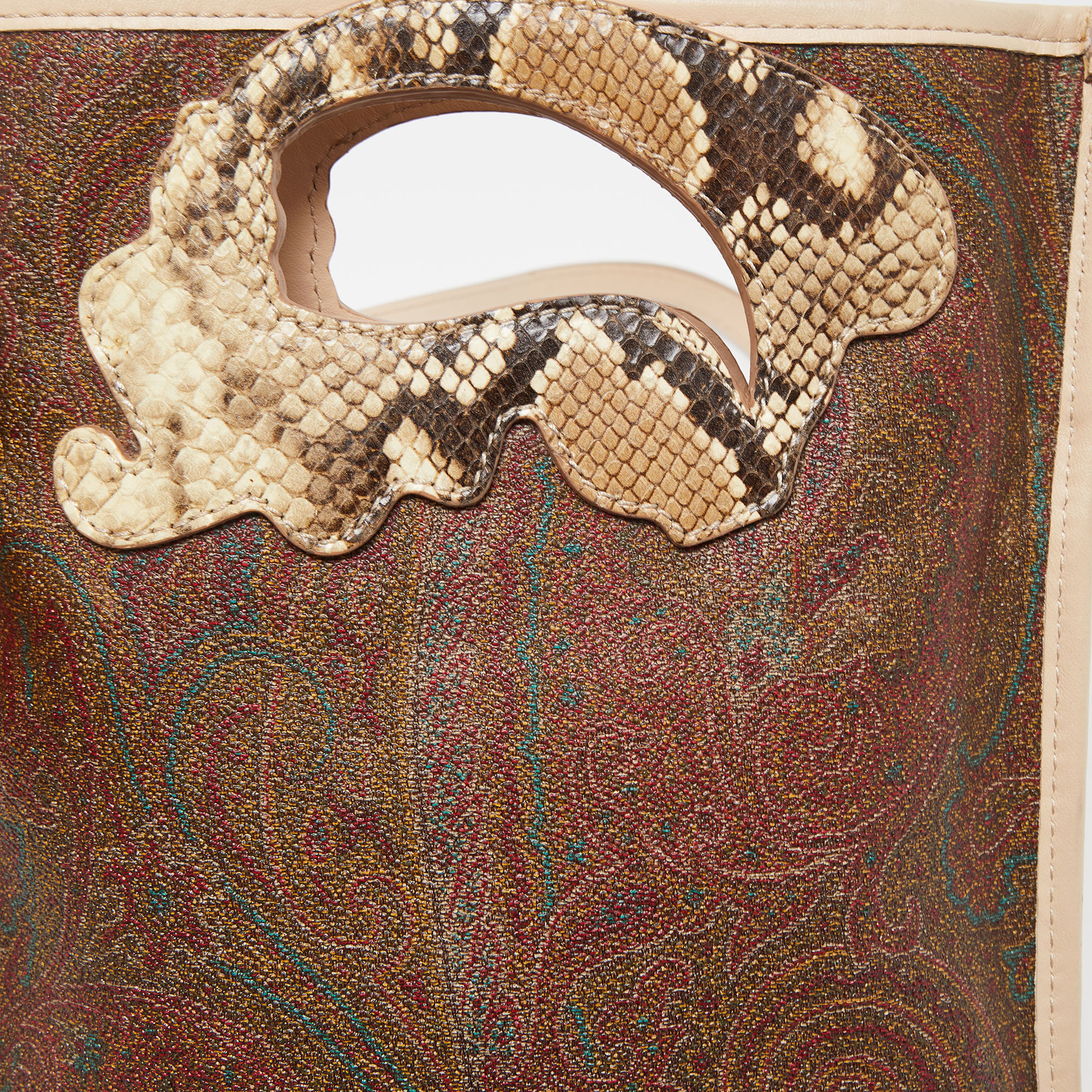 Etro Light Beige/Brown Paisley Coated Canvas Python Embossed Crossbody Bag