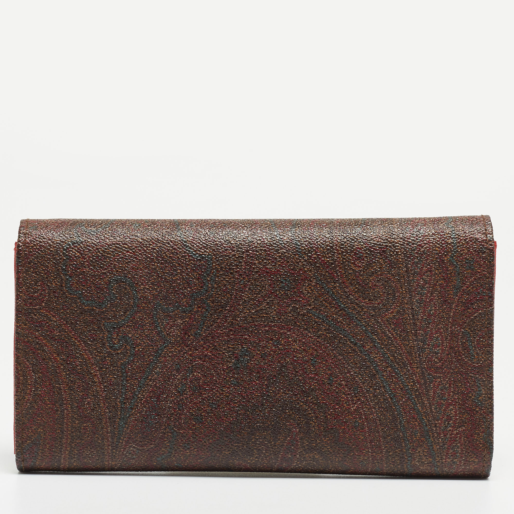 Etro Brown Paisley Print Coated Canvas Trifold Continental Wallet