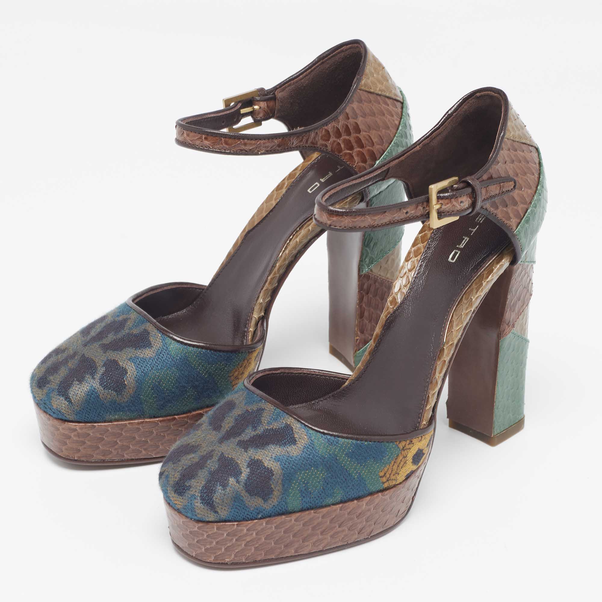 Etro Multicolor Python And Fabric Platform Pumps Size 35.5