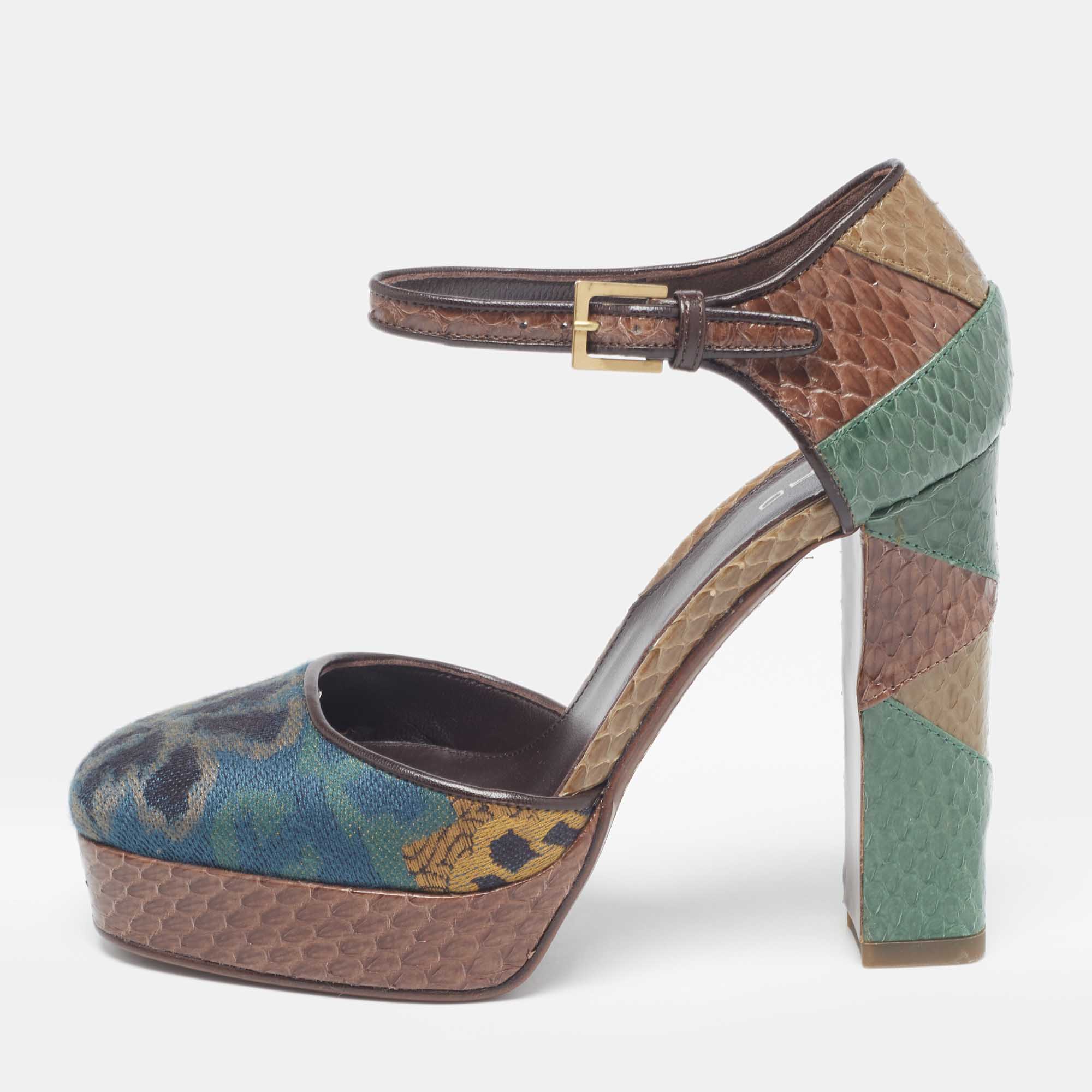 Etro Multicolor Python And Fabric Platform Pumps Size 35.5