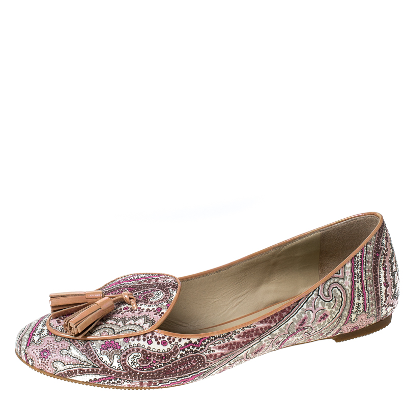 Etro Multicolor Printed Coated Canvas Tassel Ballet Flats Size 36