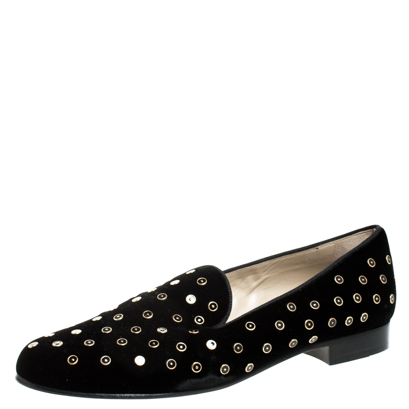 Image of Etro Black Velvet Studded Smoking Slippers Size