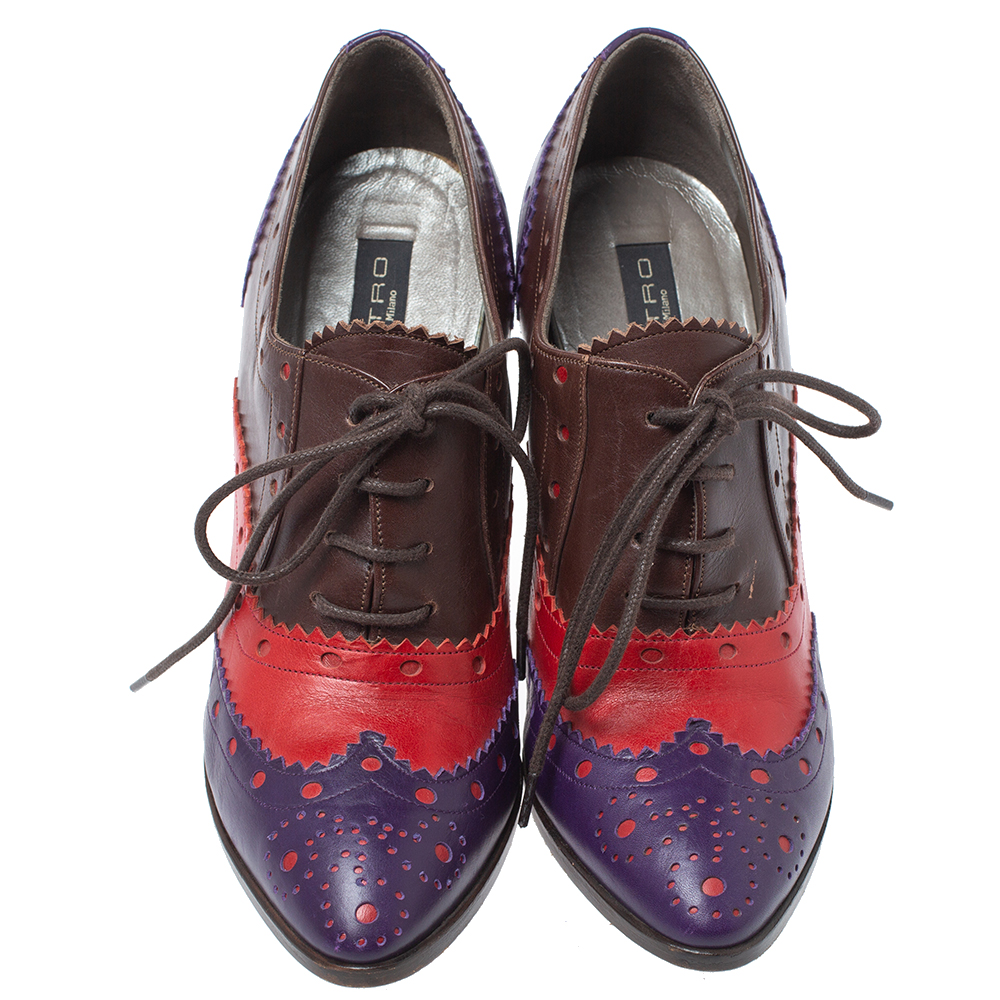 Etro Tricolor Leather Brogue Oxford Ankle Booties Size 36