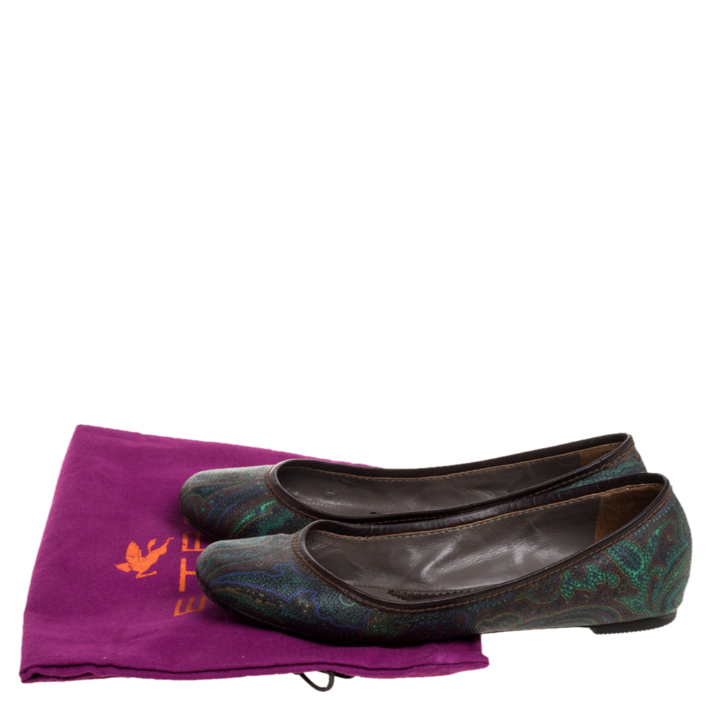 Etro Paisley Multicolor Printed Coated Canvas And Leather Trim Ballet Flats Size 38