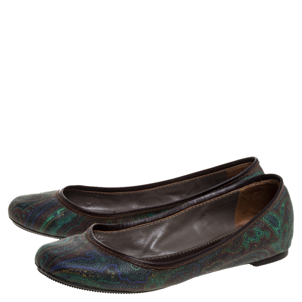 Etro Paisley Multicolor Printed Coated Canvas And Leather Trim Ballet Flats Size 38