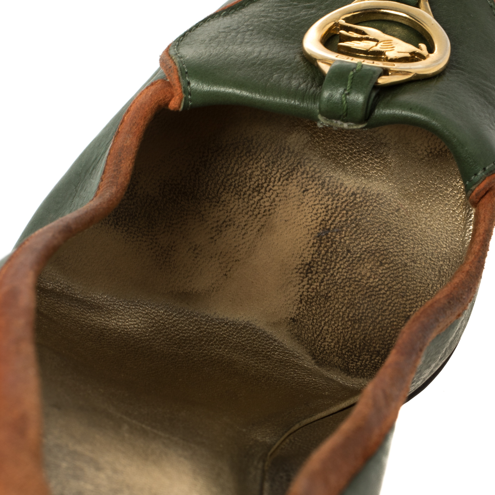 Etro Green Leather Logo Embellished Pointed Toe Pumps Size 38.5