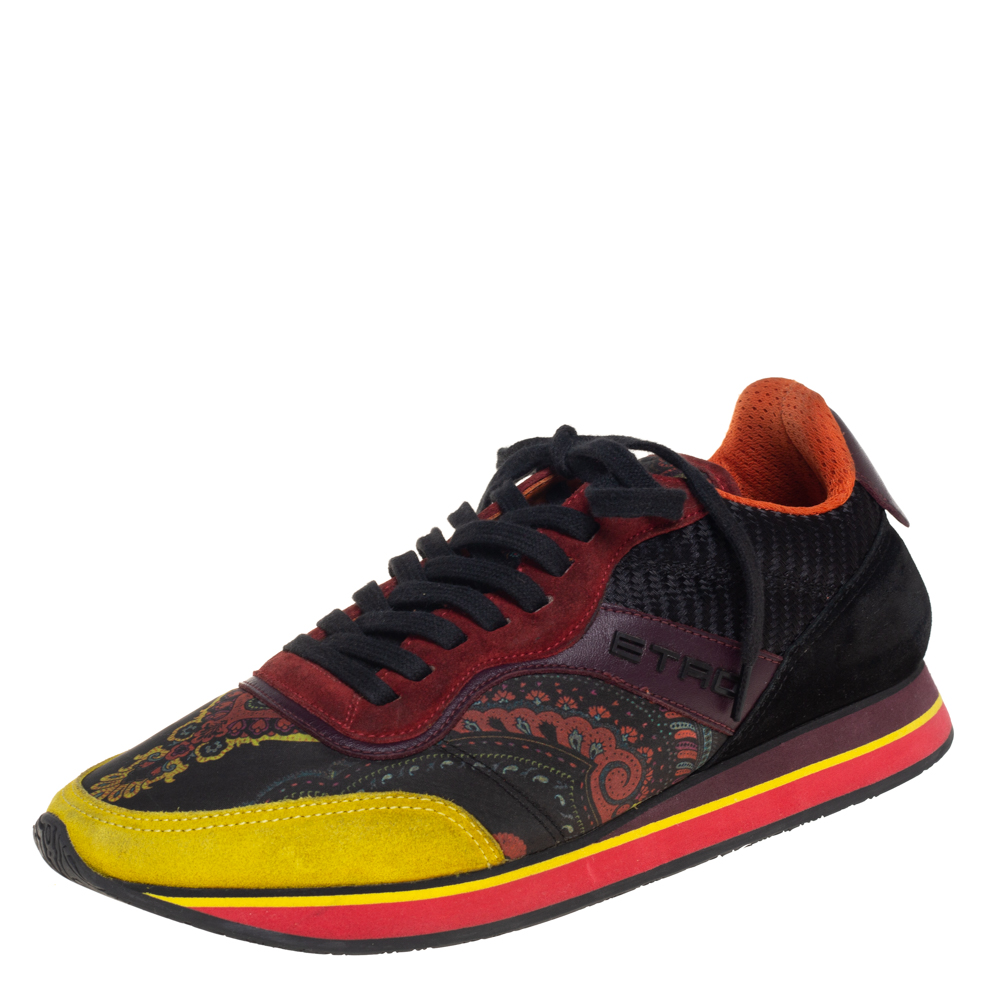 Etro Multicolor Paisley Fabric And Suede Lace Up Sneakers Size 38
