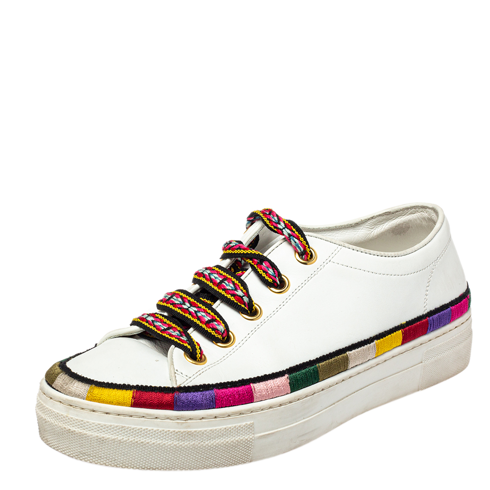 Etro White Leather Stripe Detail Sneakers Size 39