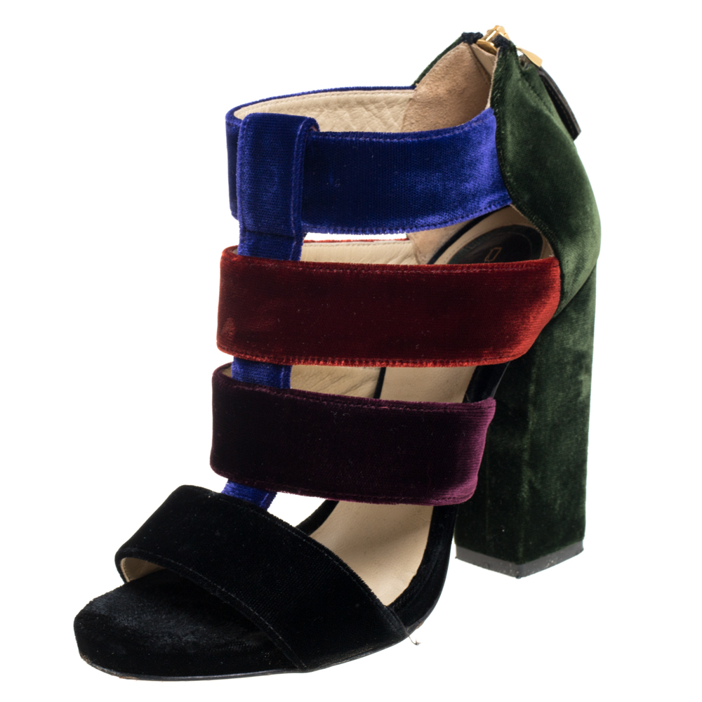 Etro Multicolor Velvet Caged T-Strap Sandals Size 36