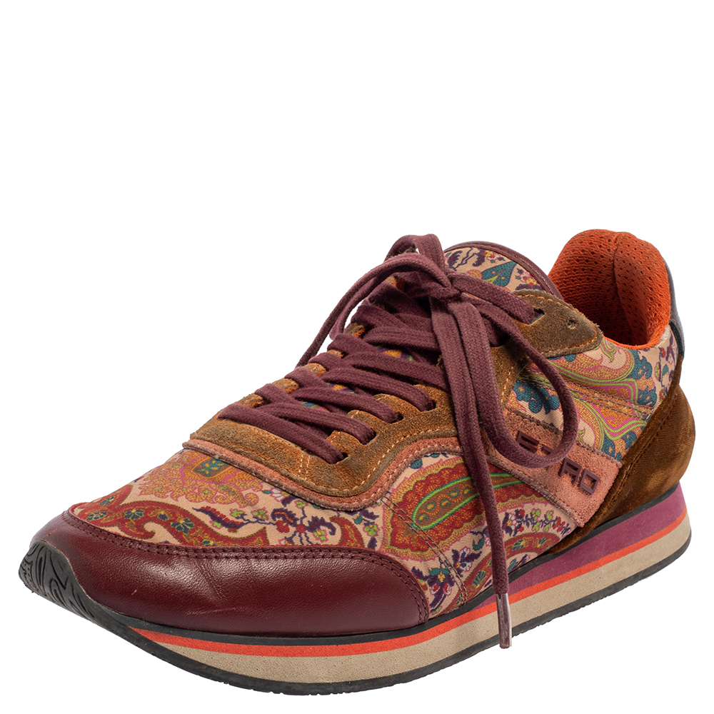 Etro Multicolor Paisley Fabric And Suede Lace Up Sneakers Size 37