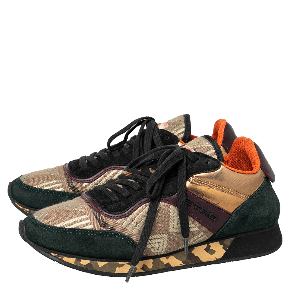 Etro Multicolor Suede And Brocade Fabric Low Top Sneakers Size 37