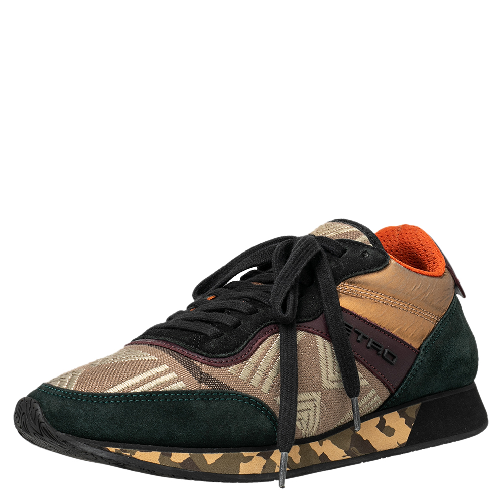 Etro Multicolor Suede And Brocade Fabric Low Top Sneakers Size 37