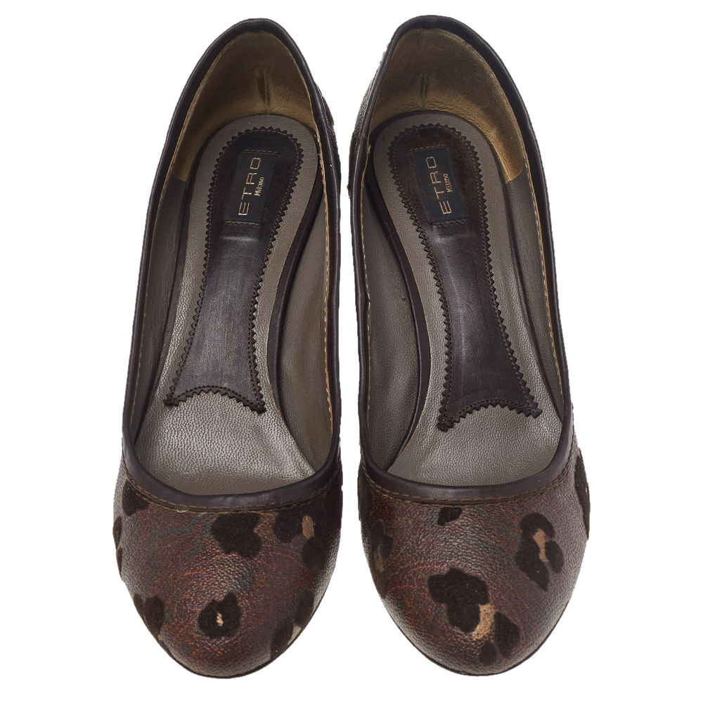 Etro Brown Printed Coated Canvas Pumps Size 38