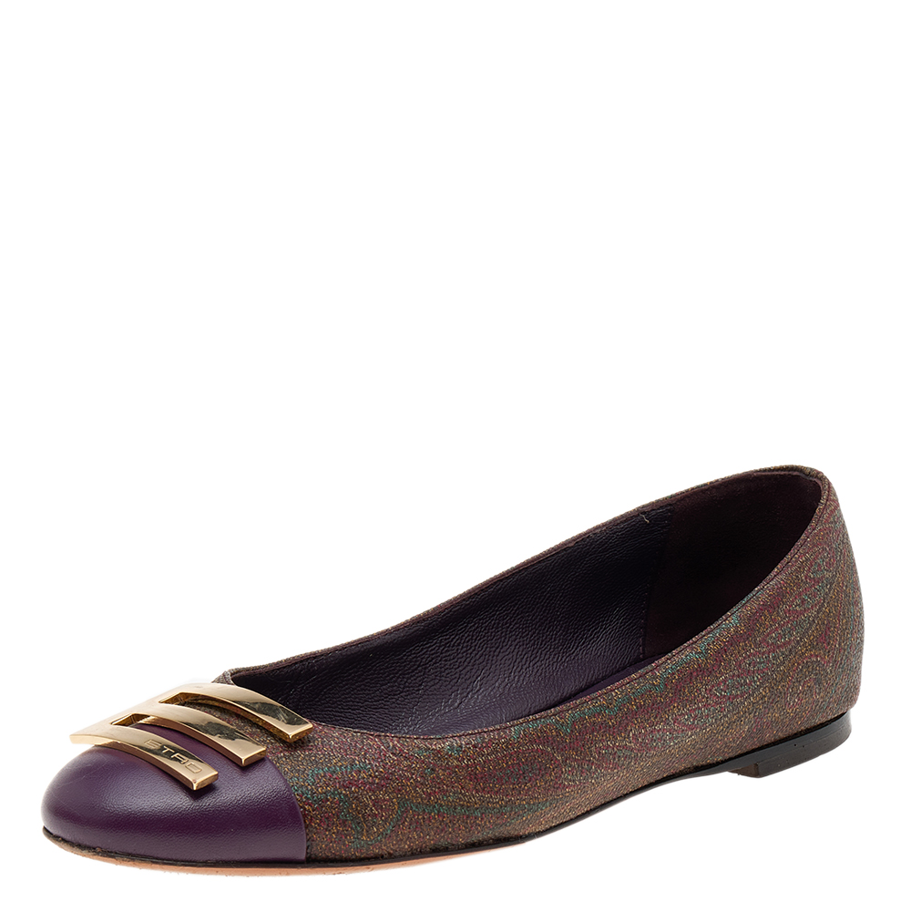 Etro Multicolor Paisley Printed Coated Canvas And Leather Ballet Flats Size 36