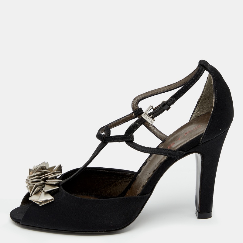 Etro Black Satin Embellished T Strap Sandals Size 36