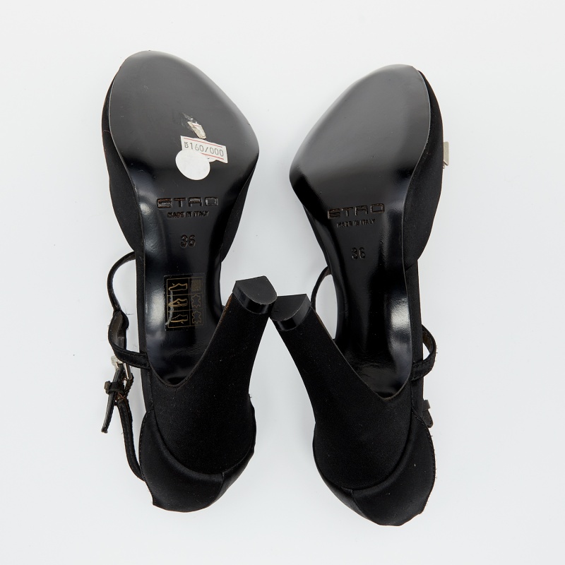 Etro Black Satin Embellished T Strap Sandals Size 36