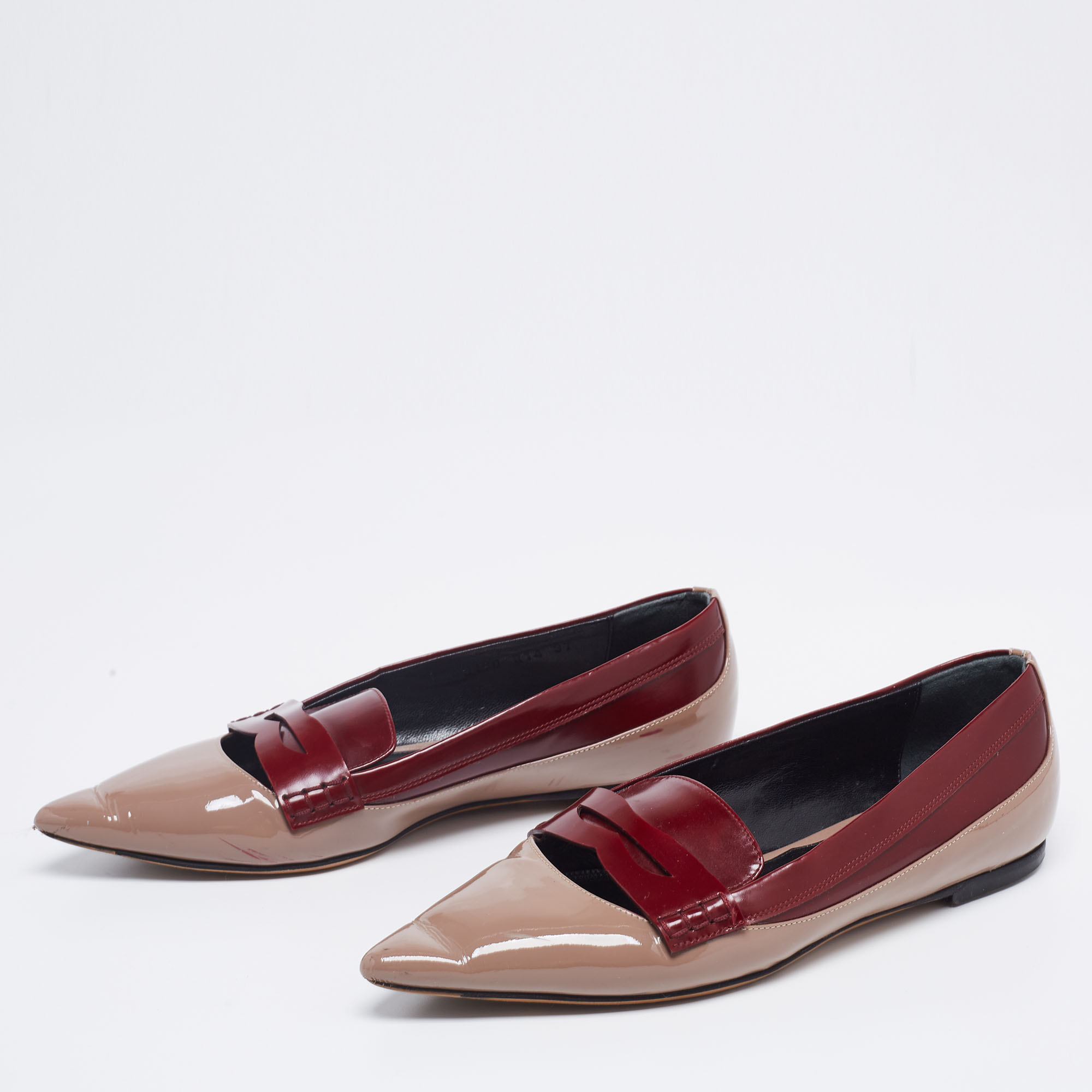 Etro Brown/Burgundy Patent  And Leather  Slip On  Loafers Size 37