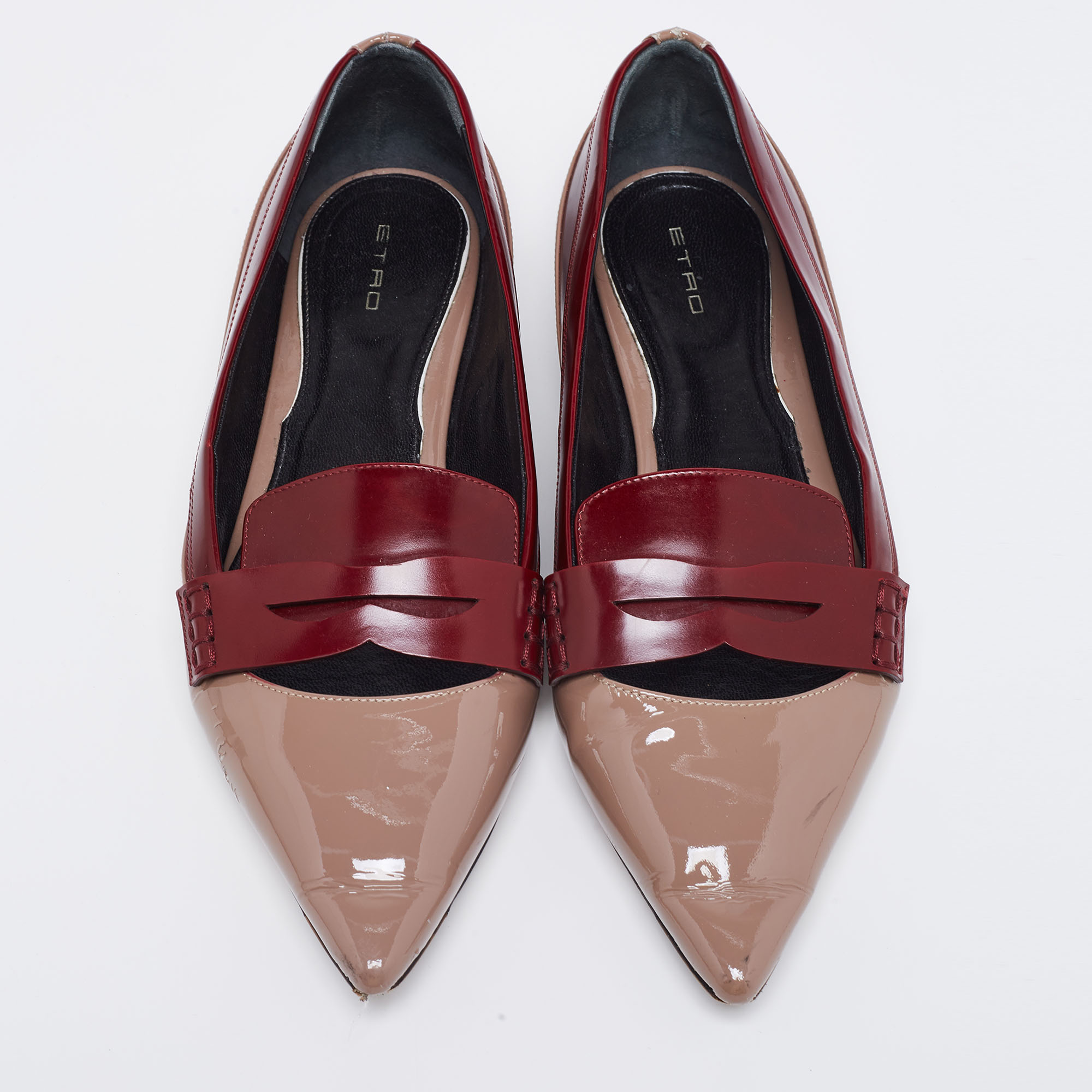 Etro Brown/Burgundy Patent  And Leather  Slip On  Loafers Size 37