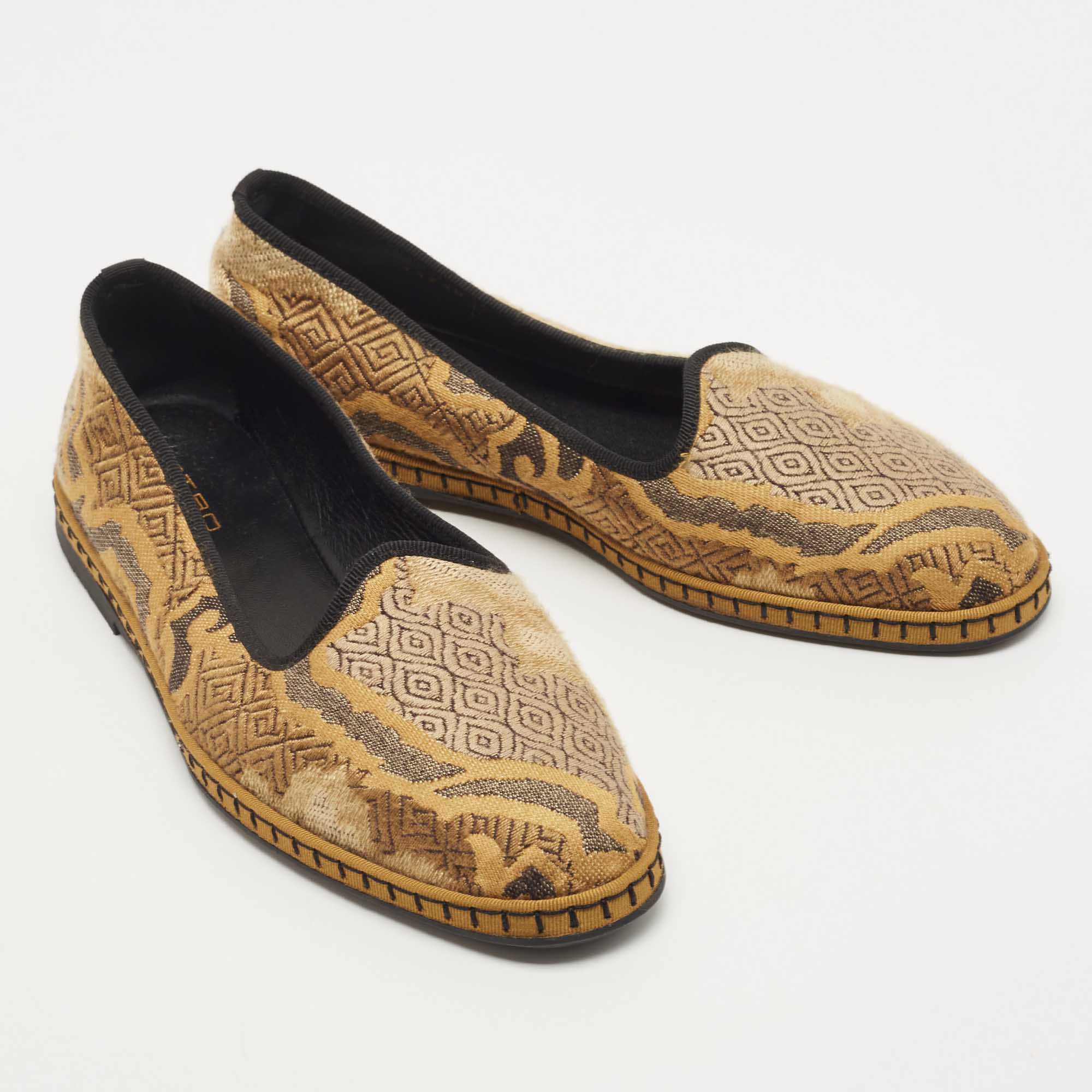 Etro Yellow Embroidered Fabric Smoking Slippers Size 36.5