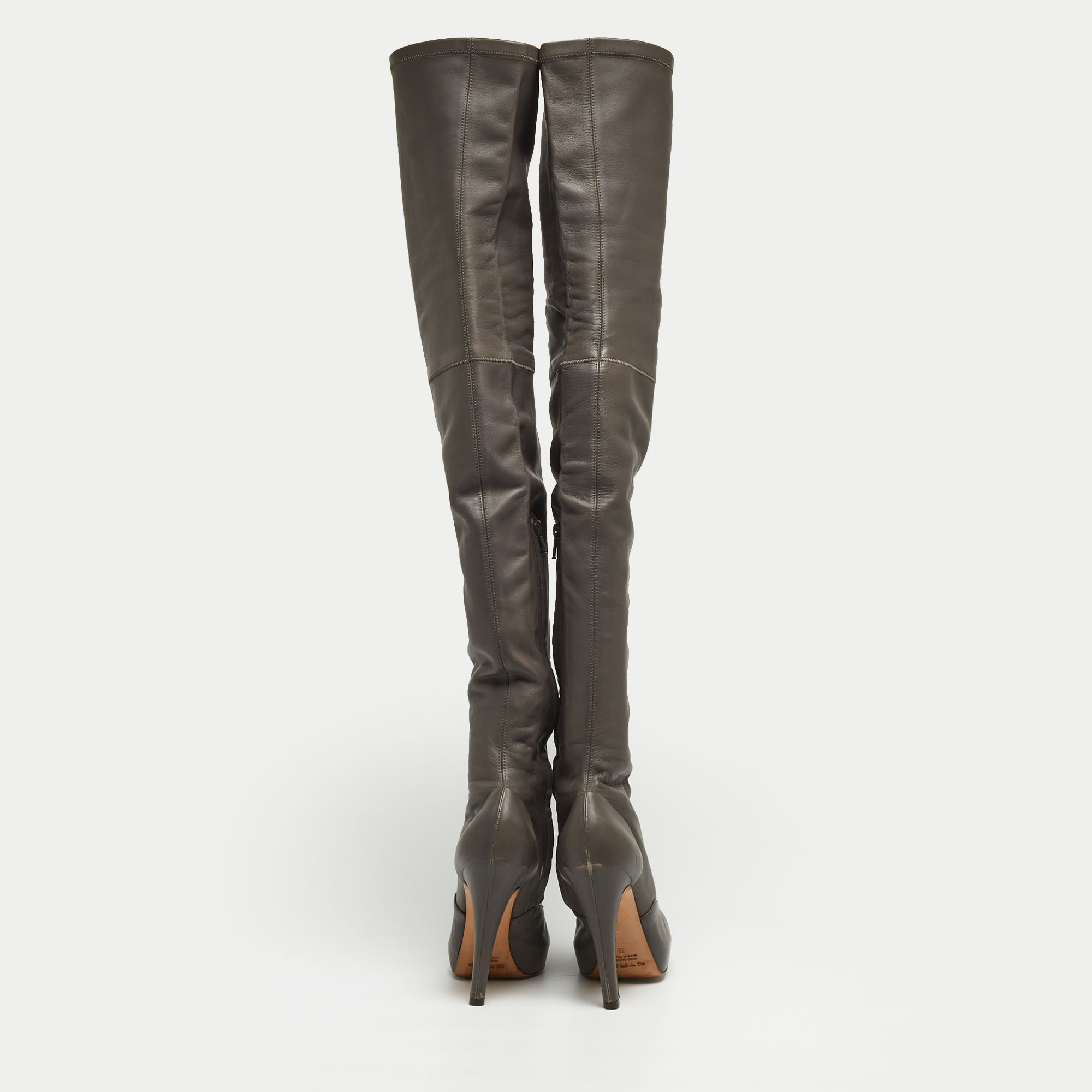 Etro Grey Leather Lace Up Thigh High Boots Size 39