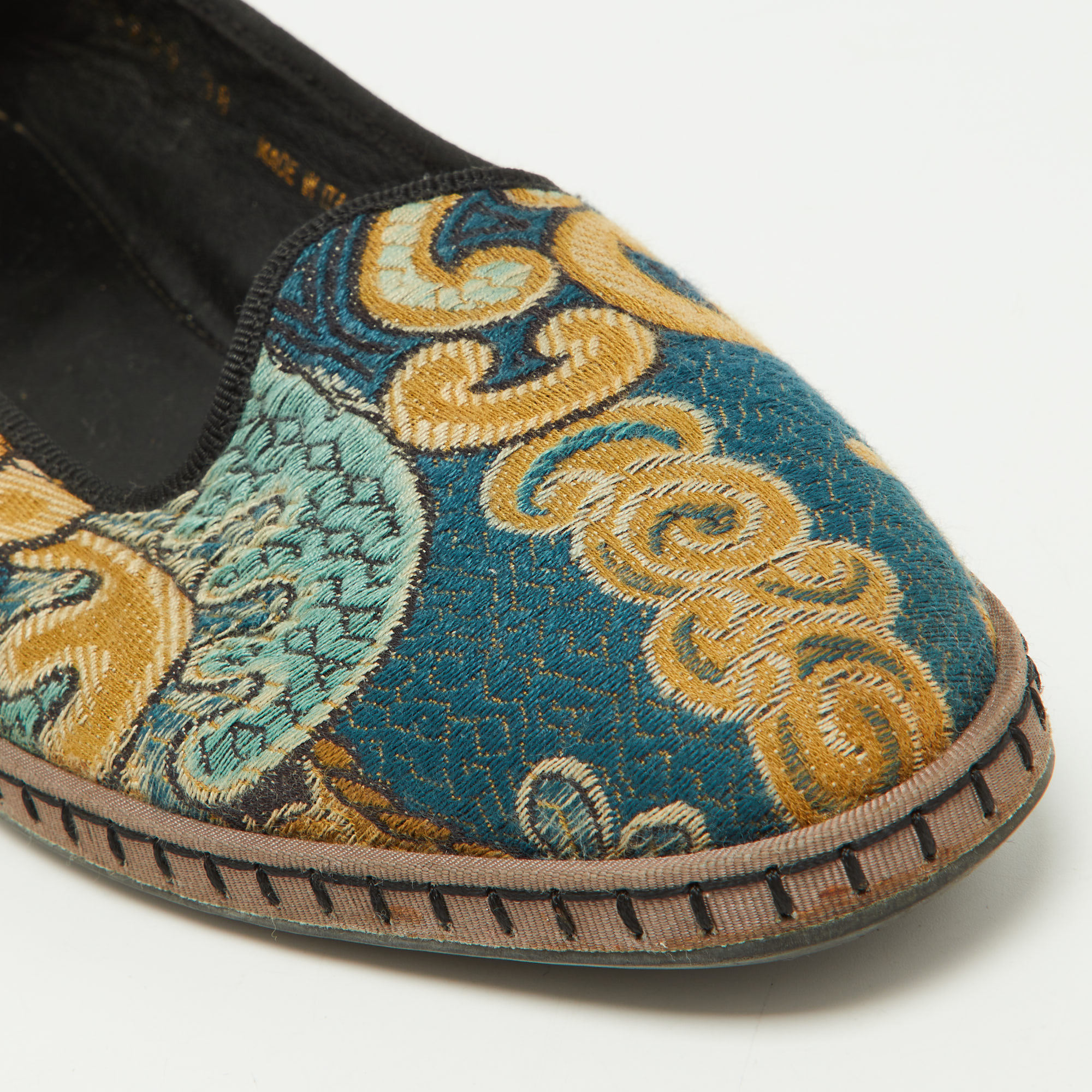 Etro Multicolor Embroidered Fabric Smoking Slippers Size 38