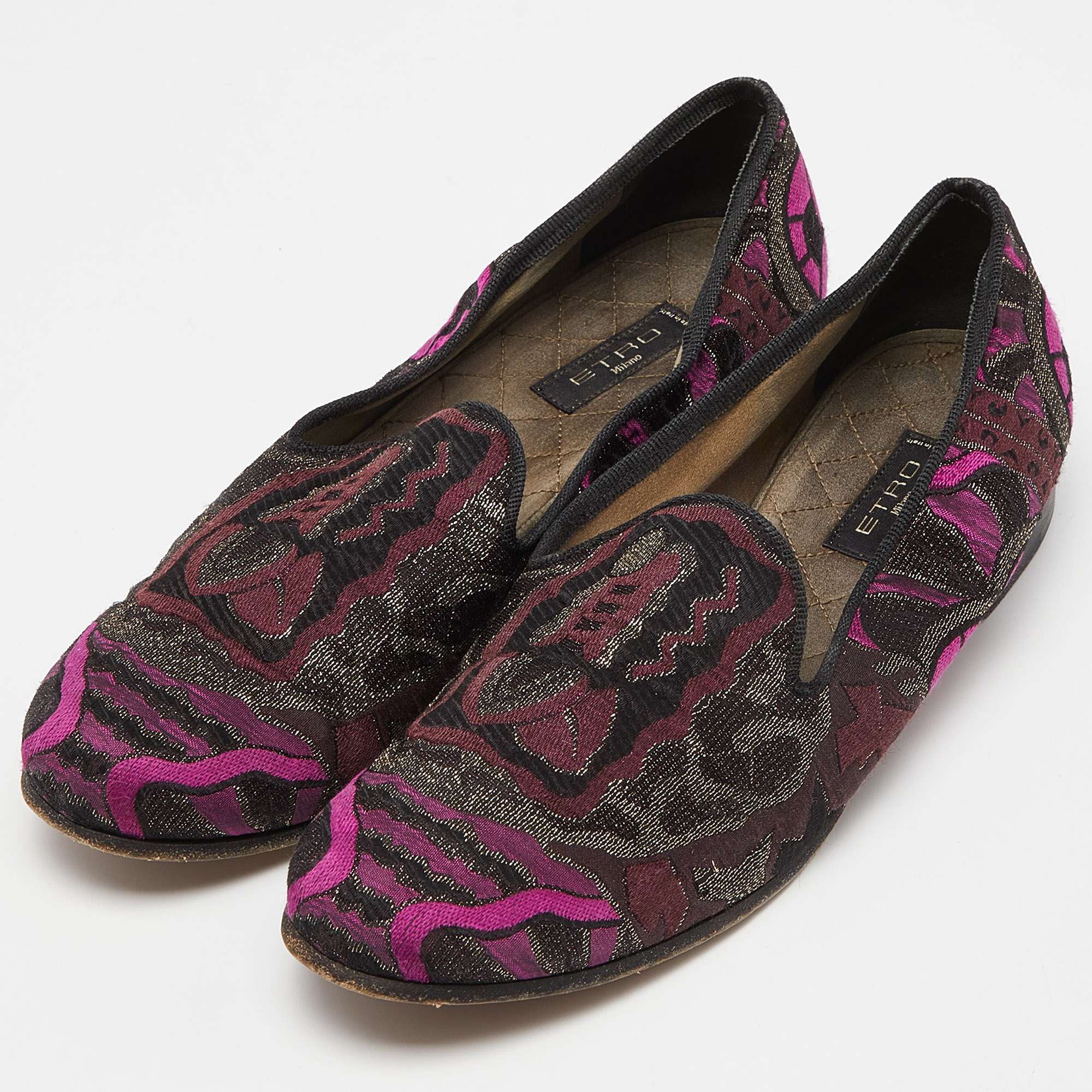 Etro Multicolor Embroidered Fabric Smoking Slippers Size 40