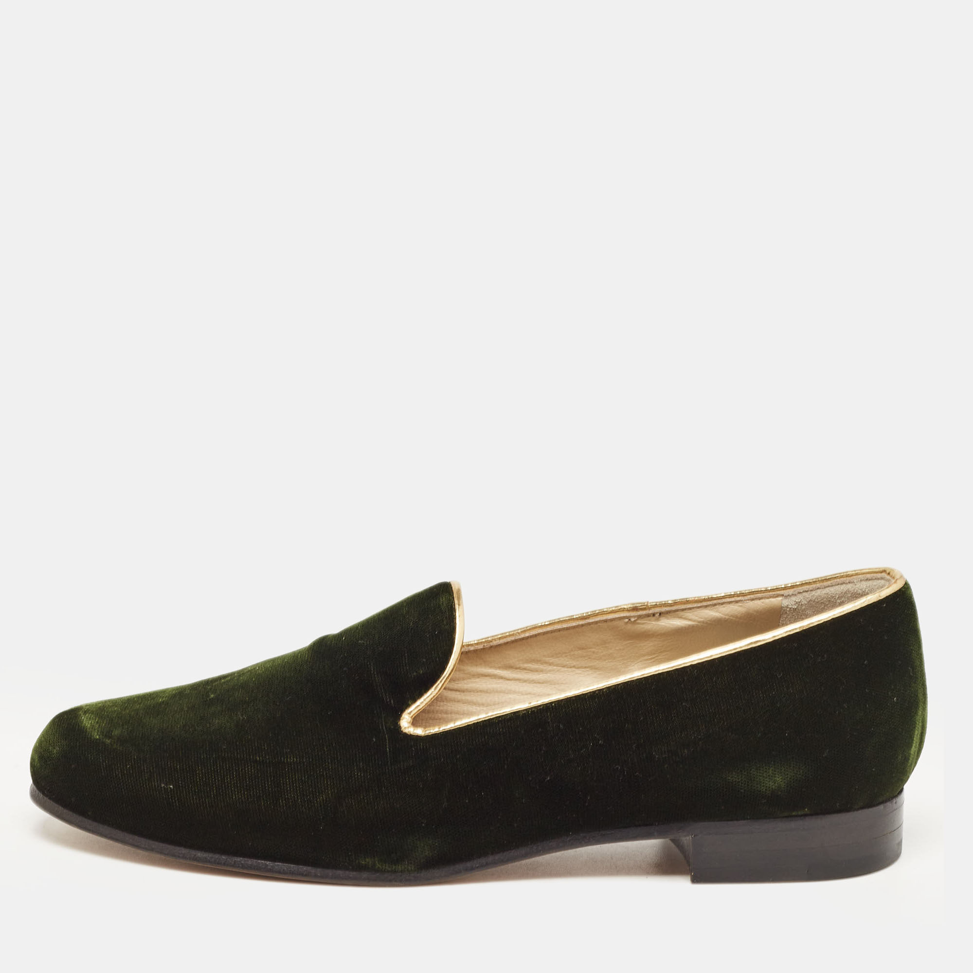 Etro dark green velvet slip on loafers size 36
