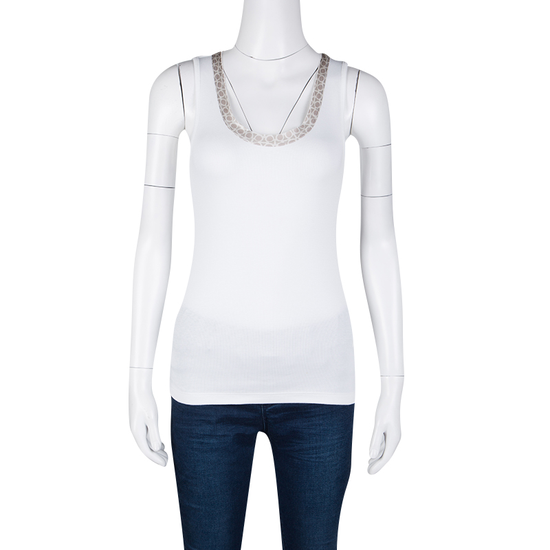 

Fabiana Filippi White Contrast Silk Neck Trim Detail Ribbed Tank Top