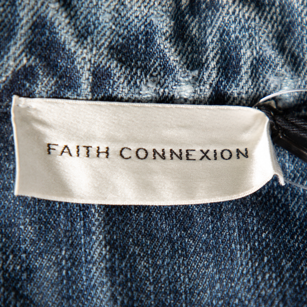 Faith Connexion Blue Denim Muddy Distressed Victorian Jacket XXS