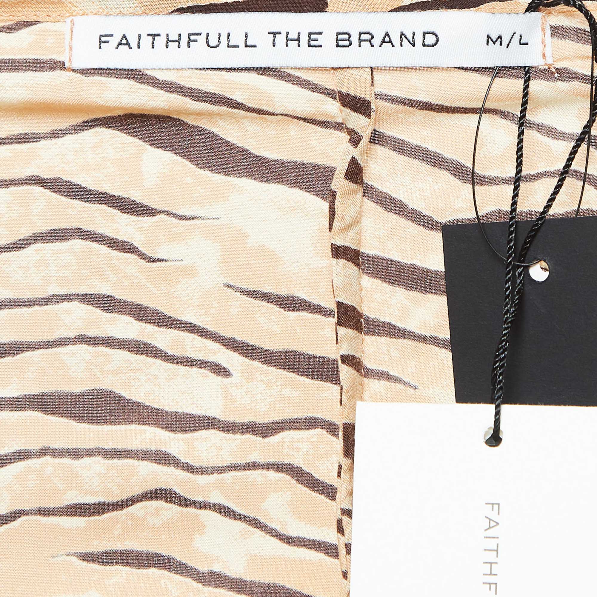 Faithfull The Brand Animal Print Rayon Wrap-Around Skirt M