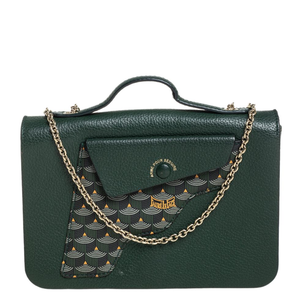 Fauré Le Page Green Leather Calibre 21 Top Handle Bag