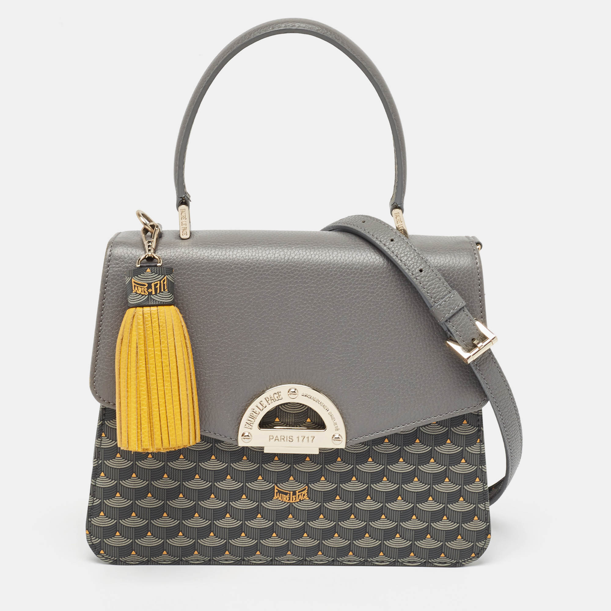 Faure le page grey coated canvas and leather parade top handle bag