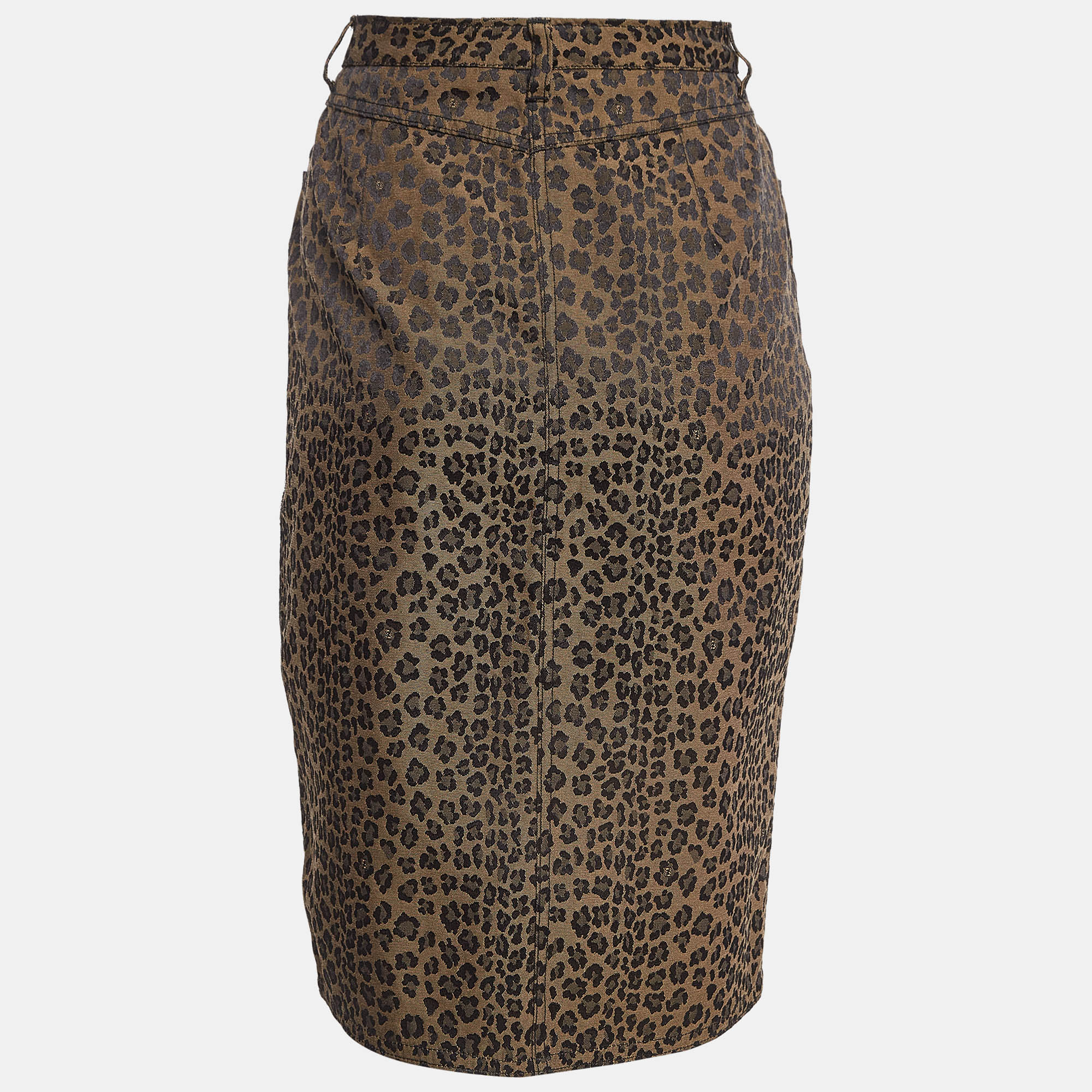 Fendi Jeans Vintage Brown Leopard Patterned Jacquard Midi Skirt L